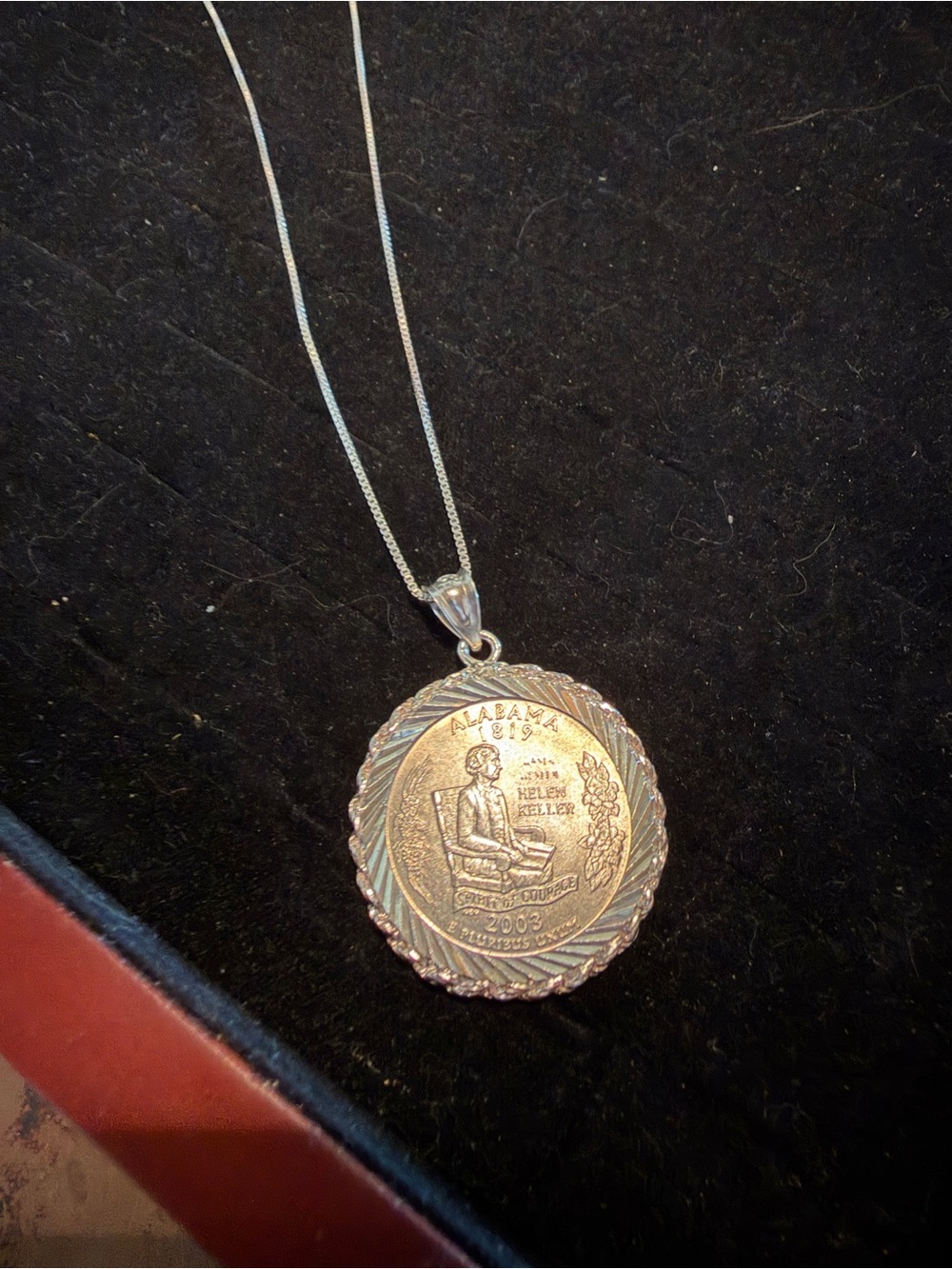 Silver lined Alabama Coin Pendant Necklace on Chain